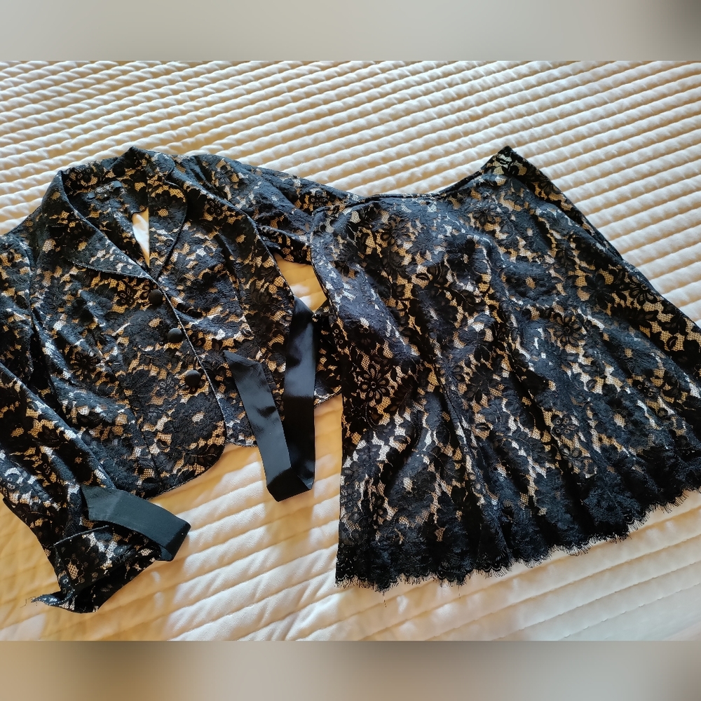 Karen Kane Black Lace Skirt and Jacket Set